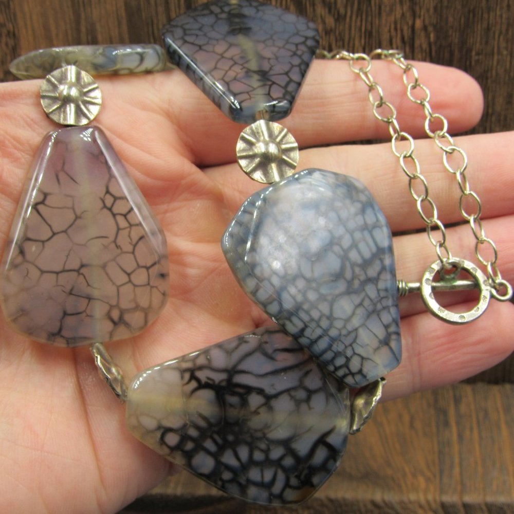 21" Sterling Silver Weird Large Glass Necklace - Picture 2 of 5